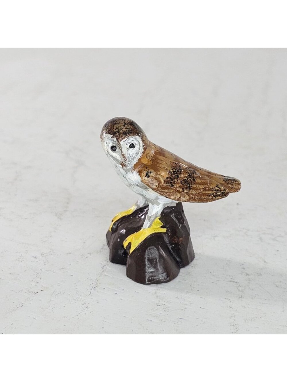 Miniature Hand Painted Barn Owl Figurine Bird Brown White Vintage 1.5" Tall